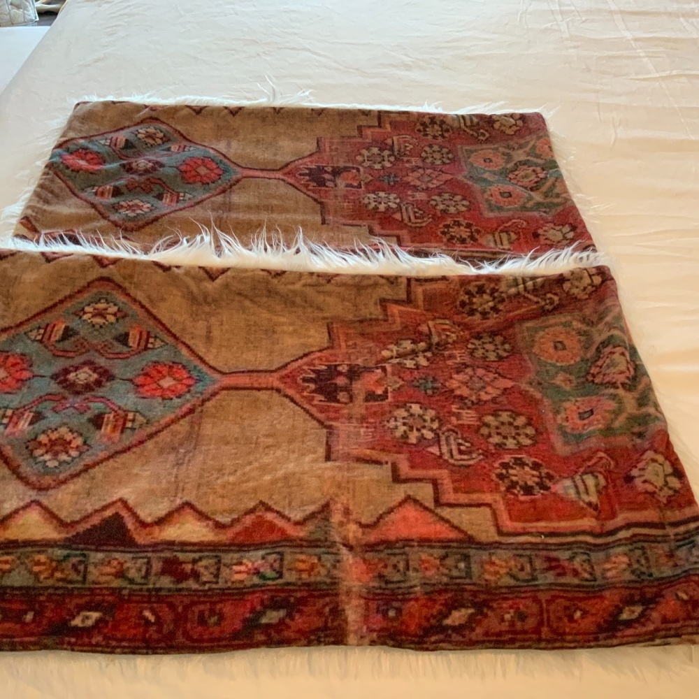 Pottery Barn KALIDA VELVET Mongolian Faux Fur  pillow covers 16” x 26”, SET of 2